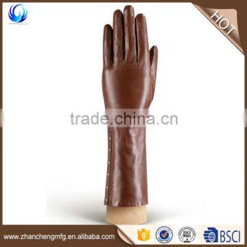 Custom made ladies long sheepskin leather touch gloves with low price