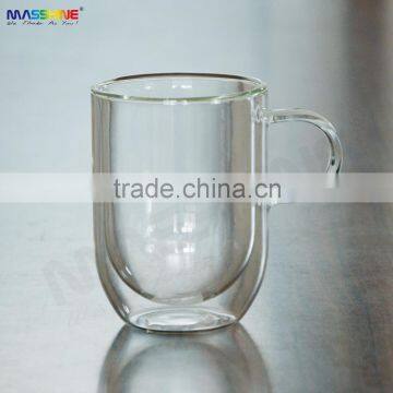 Manufacturer Mouth blown Heat Resistance Borosilicate Double wall Glass Drinkware Glass Cup With Handle