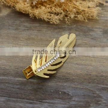 A-1119 Korean Style Gold Plated Hair Jewelry Stripe-type Gem Leaf Side Crystal Hairpins For Women