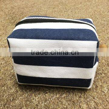 Block Stripe Cotton Canvas Zipper Make up Bag Small Pouch Case photo-3
