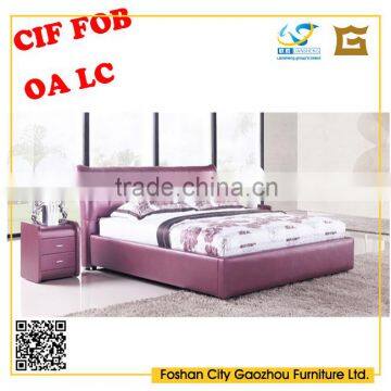 2016 modern design leather double sofa bed solid wood frame and leather for the bedroom furniture