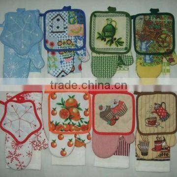 3 Pcs Printed Cotton Kitchen Towel Set Pot Holder Oven Mitten Towel Cheap Items to Sell Wholesale photo-4