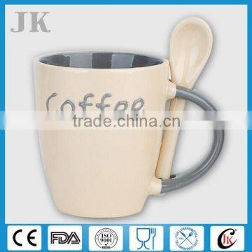 Wholesale glazing ceramic coffee mug spoon in handle