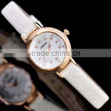 Fashion Lady Flower Dial Genuine Leather White Yellow Brown Pointer 30m Waterproof Lady Wrist Watch