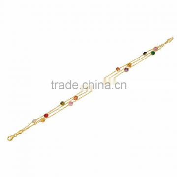 14K Solid Gold3 Layer Rose Cut Color Zircon Light Bracelet