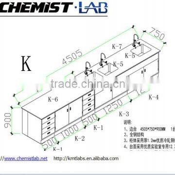 wall mounte all steel lab side table with sink & full height drawers in chemistry laboratory