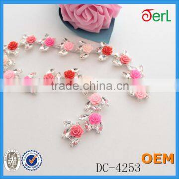 Wholesale New Style Silver Plating Clear Crystal Rhinestone Trim With Colorful Flower Plastic Pearl for Dresses photo-2