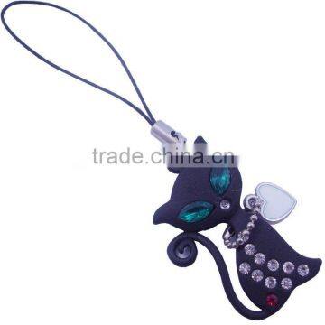 New Style Black Alloy Cat Phone Chain