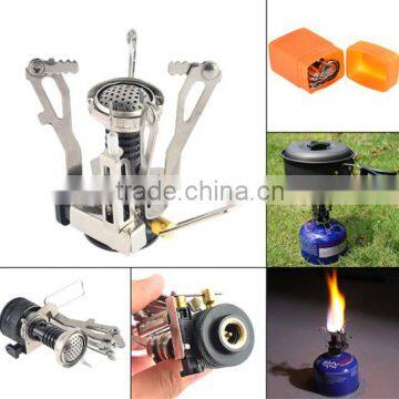 2016 hot Portable Outdoor Picnic Gas Foldable Camping Mini Steel Stove Case