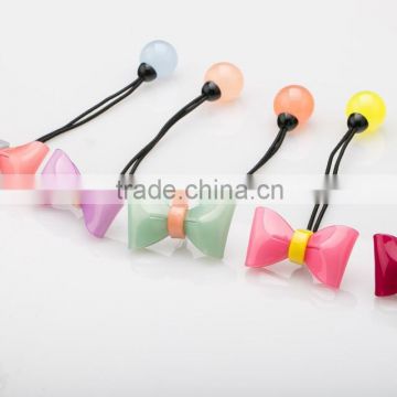 Wholesale Kids Accessory Candy pink Cute round ball Hair Ties With cellulose acetate butterfly bow knot Beads Decorative