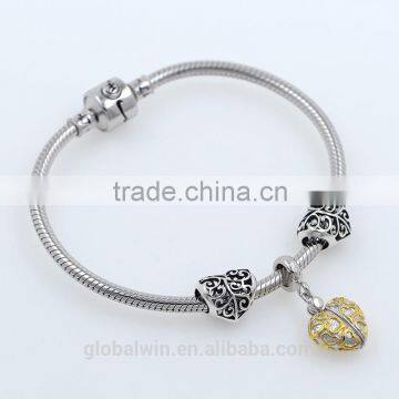 925 Italian Silver Bracelet Hollow Heart beads and Opened Gold Heart with MoM Love Charm Pendant HotSale European snake Bracelet
