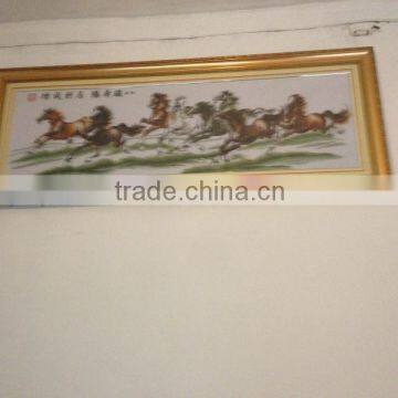 hot sale 100% hand embroidery chinese cross stitch with eight horse