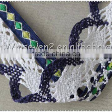 Hot Fashion Black / White Colors Scalloped Shaped Cotton Trims, Jacquard Ribbon With Cotton Lace photo-4