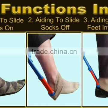 Best Selling 2016 Aiding Gadget Helps Put Socks On/Off With Shoehorn-Quality Adjustable - Great Physical Therapy Tool