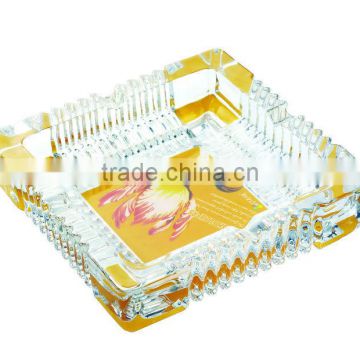 Glass ashtray with decal and spray color,high quality glass ashtray