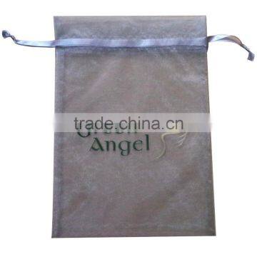 White Organza Pouch With Printed Ribbon Drawstring photo-5