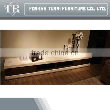 Classical Ebony Veneer Natural Marble TV Stand photo-4
