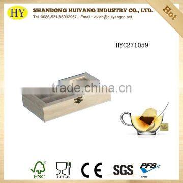 FSC wooden tea box with glass top and compartment