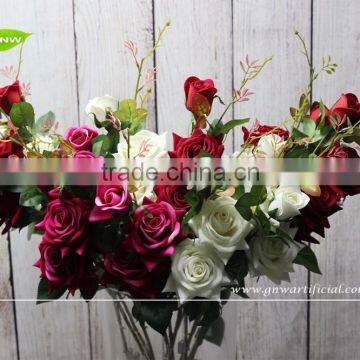 GNW FL-RS50-3-10CM Low Price Wholesale 3x Heads Long Stem Artificial Rose Flower for Wedding photo-2