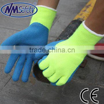 NMSAFETY 10 gauge fluorescent latex working gloves winter use safety gloves hiviz yellow nappy liner latex glove