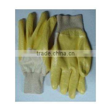 light yellow nitrile, open back, interlock line, knit wrist glove