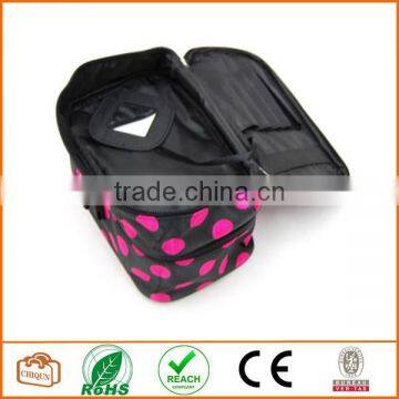 Double Layer Cosmetic Bag Black With Pink Dot Travel Toiletry Cosmetic Makeup Bag Organizer With Mirror photo-4