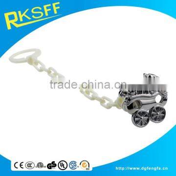 Die Casting Zinc Alloy Material Baby Carriage Shape Baby Pacifier Clip With Plastic Chain photo-2