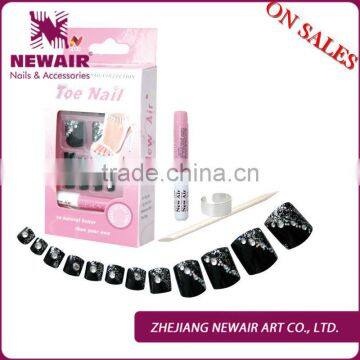 On sale jeweled designed toe nail tips for ladies with ring