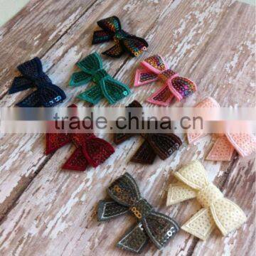 CF0373 Fashion beautiful handmade cheap wholesale sequin bow applique for dress