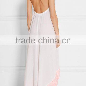 Holiday Sexy Cotton-Crepon Maxi Dress Backless Long Beach Dresses With Colorful Pink Embroidery Tasseled Ties 2016 HSD5840 photo-4