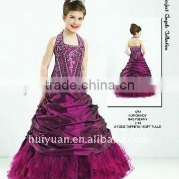 Embroidery beads dark purple kids dress