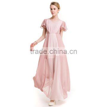Maxnegio Fashion Pink Maxi Patchwork Chiffon Eveing Dress With Ruffle Women Dress photo-3