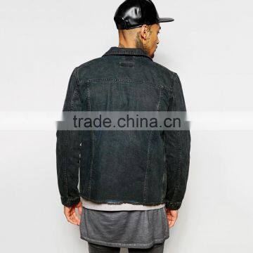 Black Plain Wholesale Denim Jacket Men Custom Cheap Price photo-2