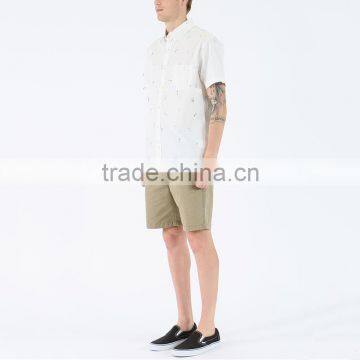 New Fashion Custom Button up Short Sleeve White Printed Shirts for Men photo-4
