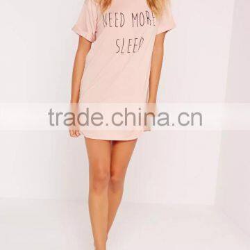 Custom Logo Need More Sleep Night Print Nightwear Shirt Roll Cuff Longline T-shirt Pajamas Short Sleeve Tee Dress photo-6