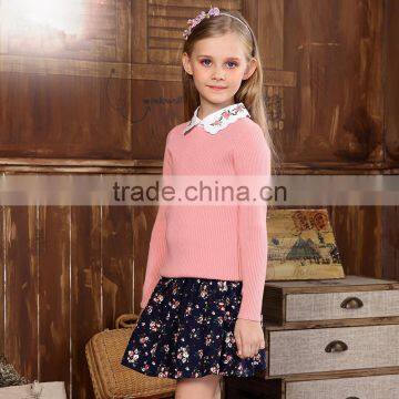 S32489W Brand Kids Knitwear Girls Sweaters Fashion Embroidery Lapels Cute Sweater photo-2