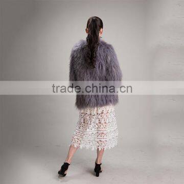 Myfur Women Winter Fluffy Real Raccoon Fur Coat Fur Outerwear Jacket Dark Grey photo-4