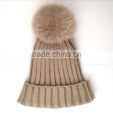 Myfur Wholesale Beanie Knit Hats With Fox Fur Pom Poms Wool Winter Hats photo-2