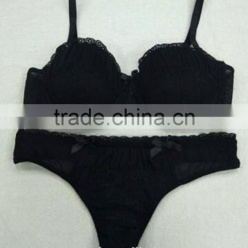 Top selling sexy underwear fancy women black bra thong set