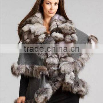 Layered Silver Fox Fur Trim Cape/Fur Poncho