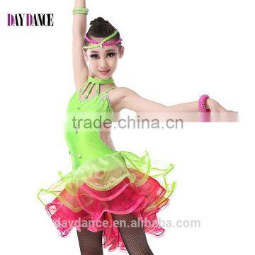 Girl Sexy Open Back Sequin Latin Dance Dress Child Kid Rhinstone Tango Salsa Ballroom Performance Dresses