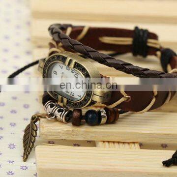 Wholesale Beaded Leather Bracelet Brown Leather Watch Bracelet For Women