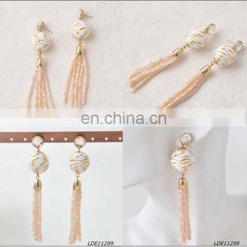 Glass Tassel Beaded earrings Pom Pom Style Earrings Thread Ball Earrings