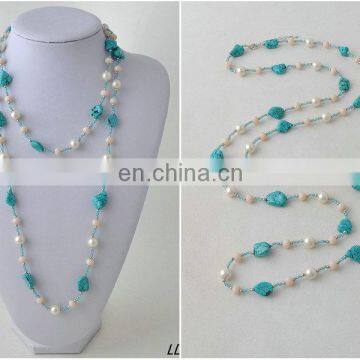 Chunky Turquoise Necklace Beach Wedding Jewelry Turquoise Nugget Necklace with freshwater pearl jewelry