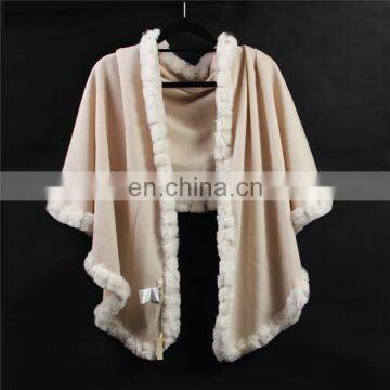 2016 New Style Wool Cashmere Rabbit Fur Shawl Plain Color Women Winter Warm Scarf