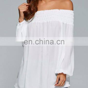 MIKA72063 Latest Summer Hot Selling Ladies White Off The Shoulder Lace Long Sleeve Blouse