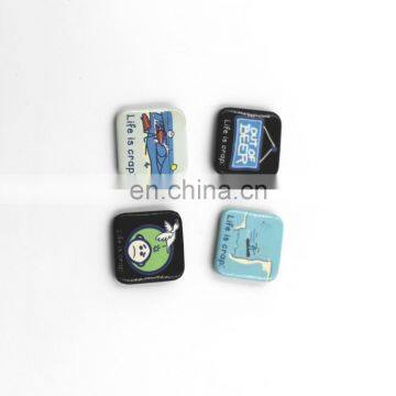 custom printed innovative square shape plastic tin button badge/badge pin