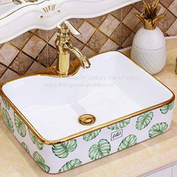 ​creramic green color new design rectangle single hole art wash hand basin sink with A quality