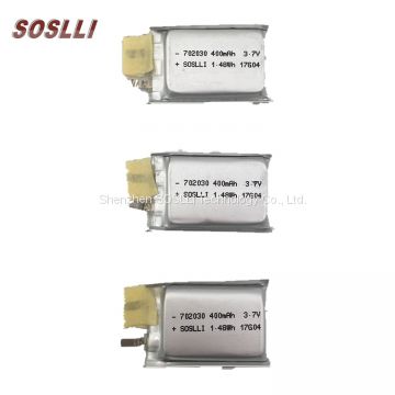 SOSLLI Rechargeable lipolymer 702030 3.7v 400mah lithium polymer battery for wearable device