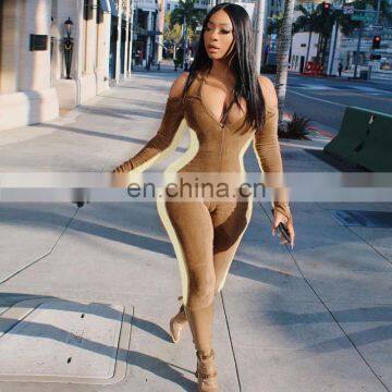 Wholesales 2020 Women Fashion Halter Long Jumpsuit Ladies Sportswear Playsuit With Zippers photo-5